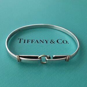 TIFFANY & CO. Vintage Silver (925) 18K Gold Circle Hook Bangle Bracelet